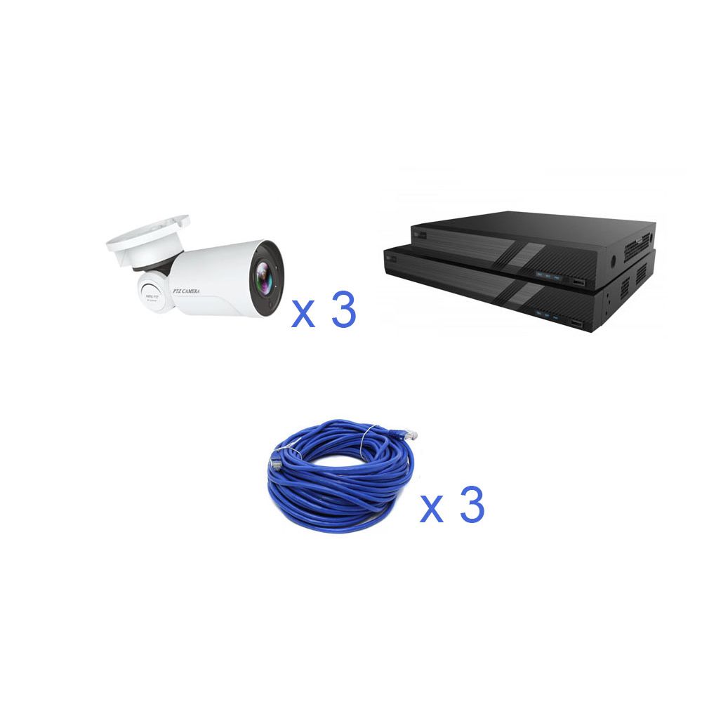 Комплект видеонаблюдения IP FullHD с 3 камерами (ZOOM)