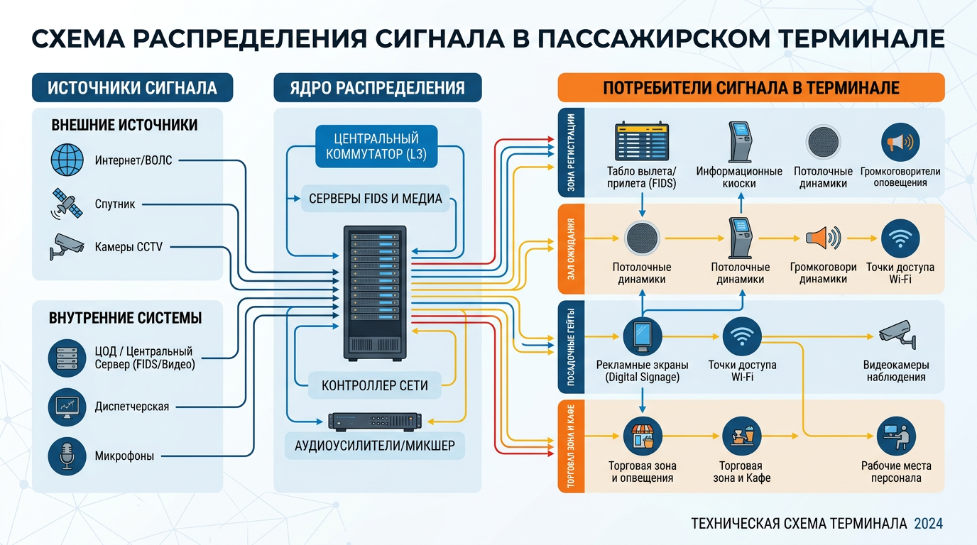 Схема распределения сигнала в терминале аэропорта