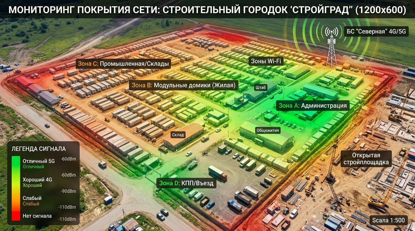 Карта покрытия связи в строительном городке