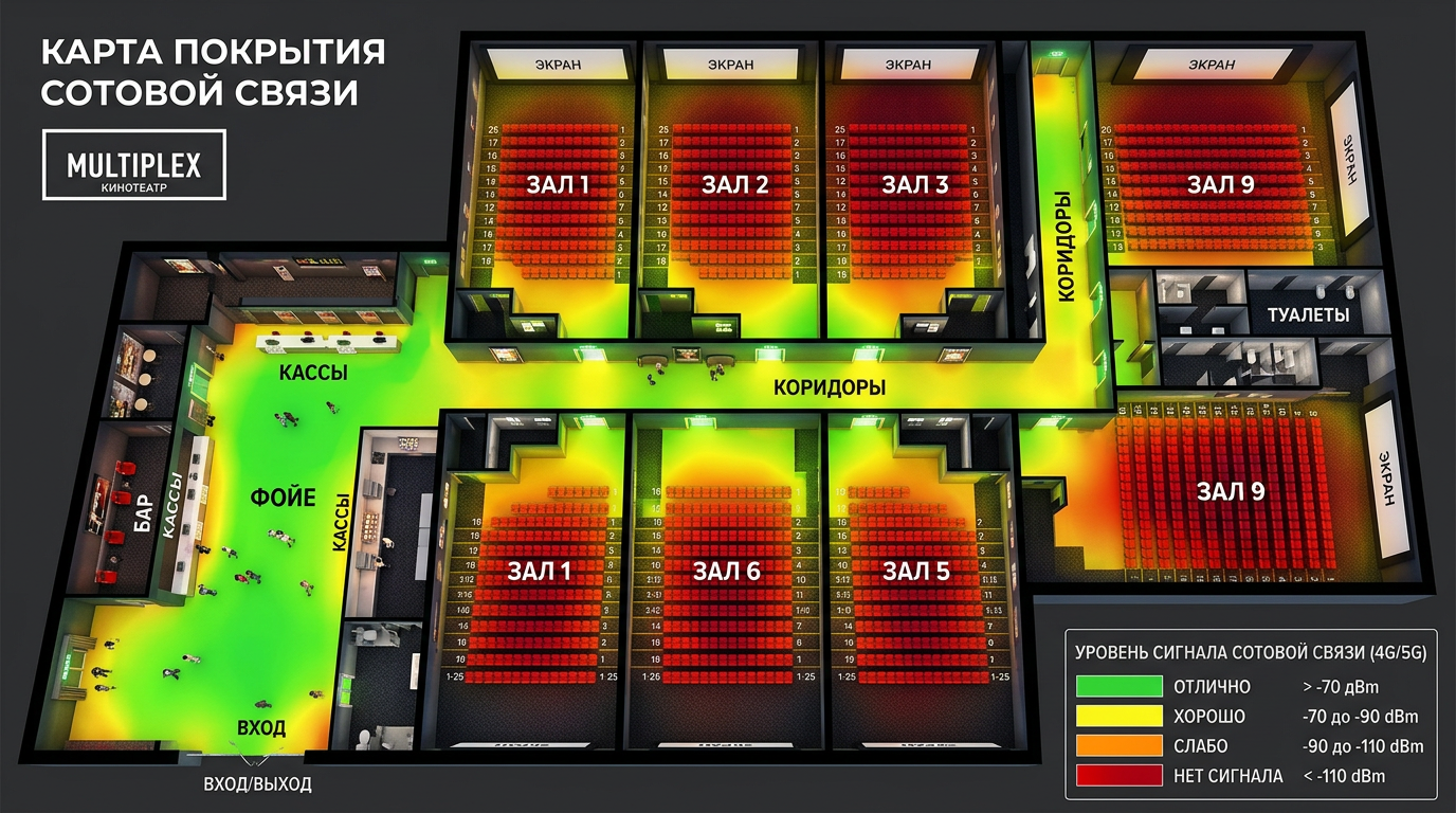 Карта покрытия связи в кинотеатре