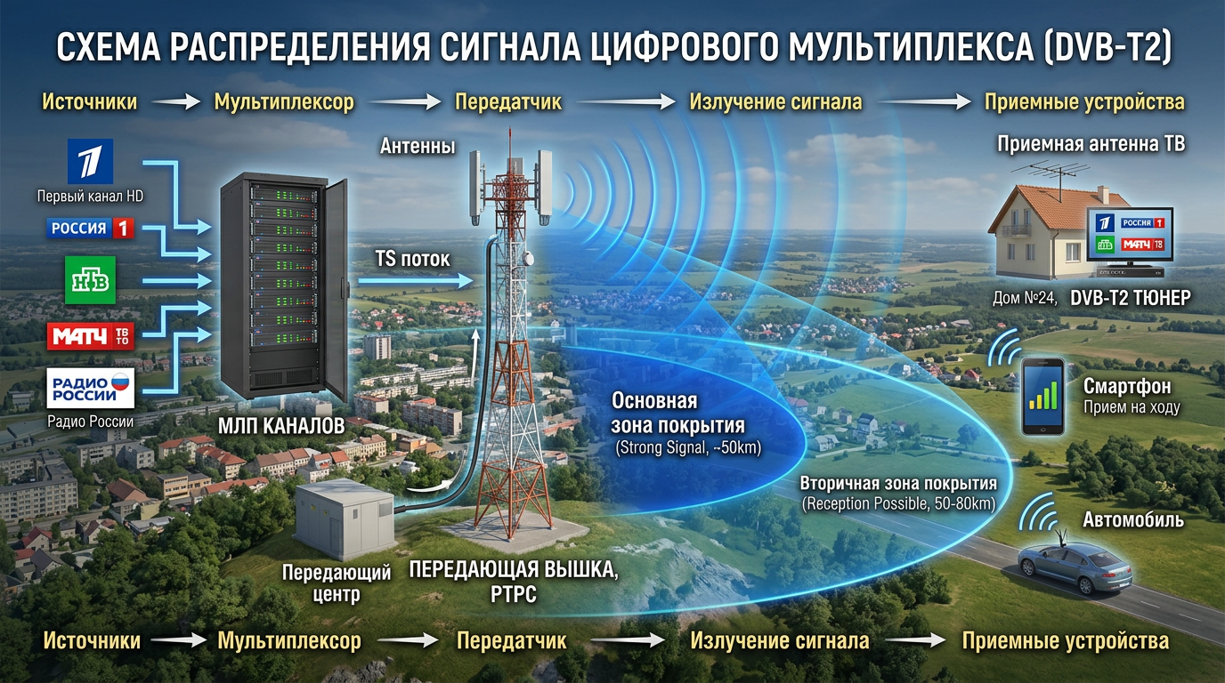 Схема распределения сигнала в мультиплексе
