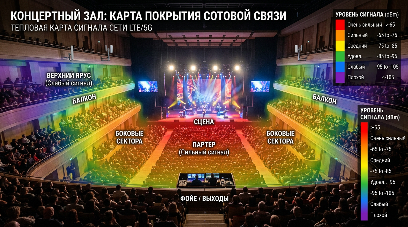 Карта покрытия связи в концертном зале
