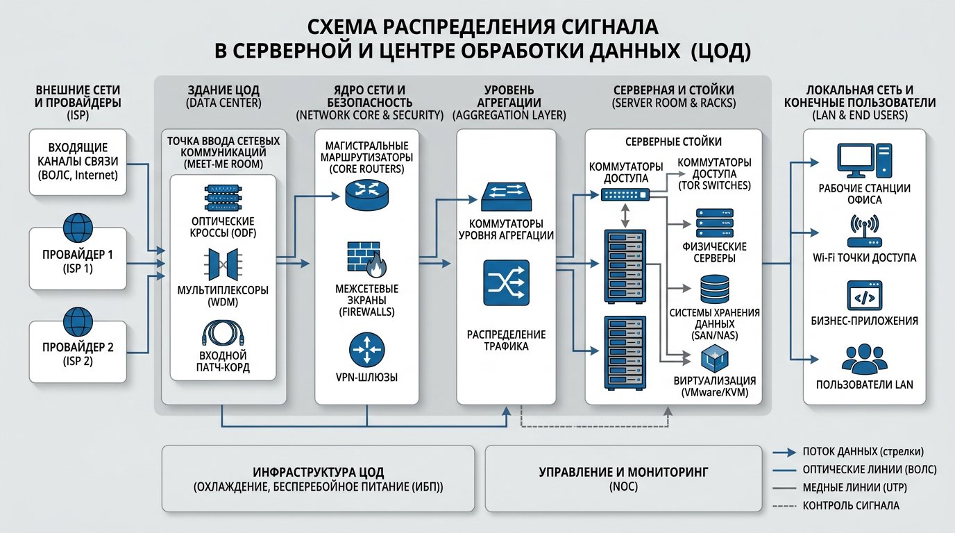 Схема резервированной раздачи сигнала в серверной