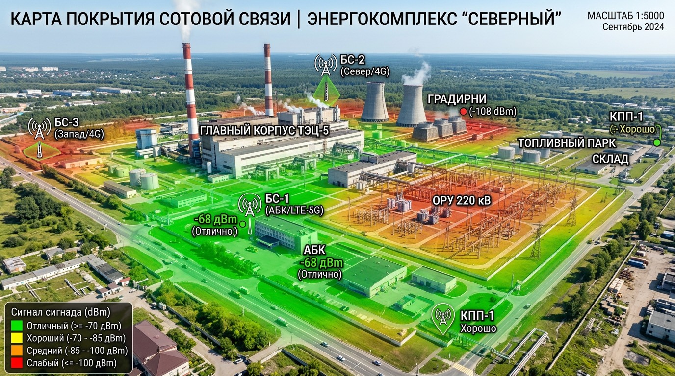 Карта покрытия связи на энергокомплексе