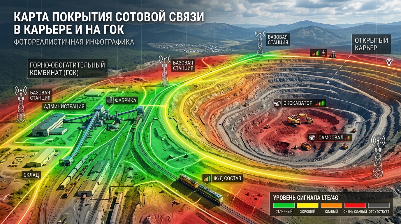 Карта покрытия связи в карьере и на ГОК