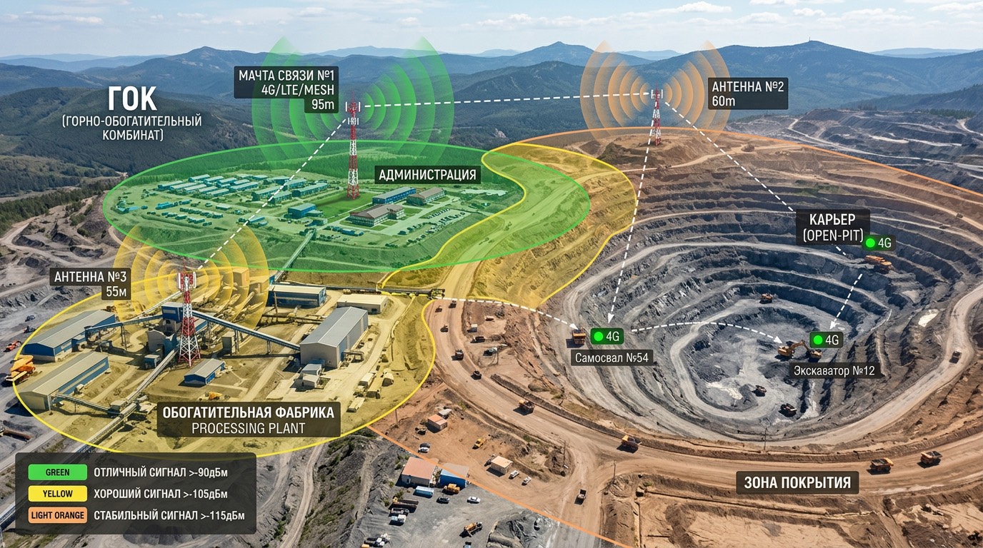 Схема распределения сигнала на горно-обогатительном объекте