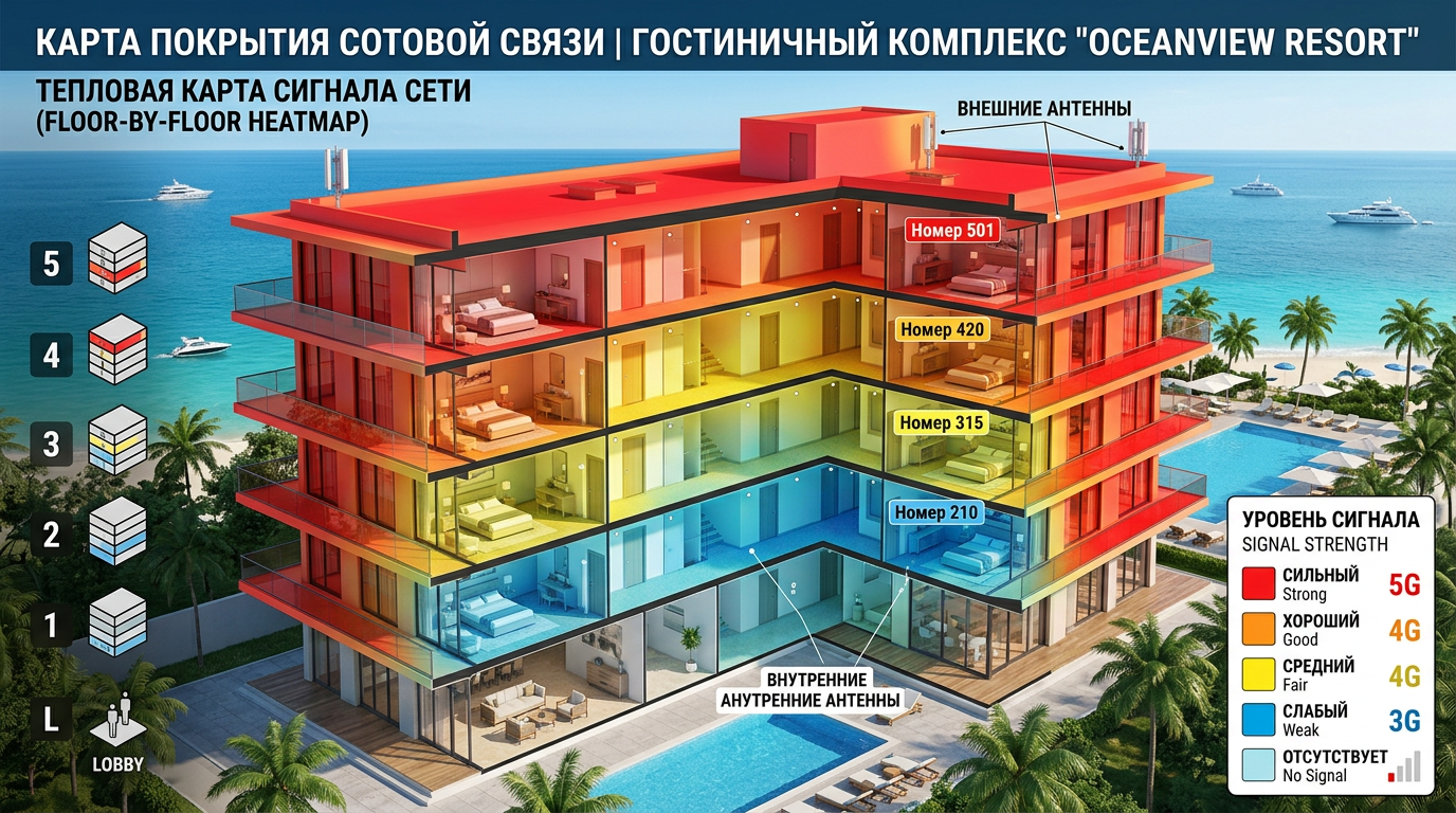 Карта покрытия связи в гостиничном комплексе