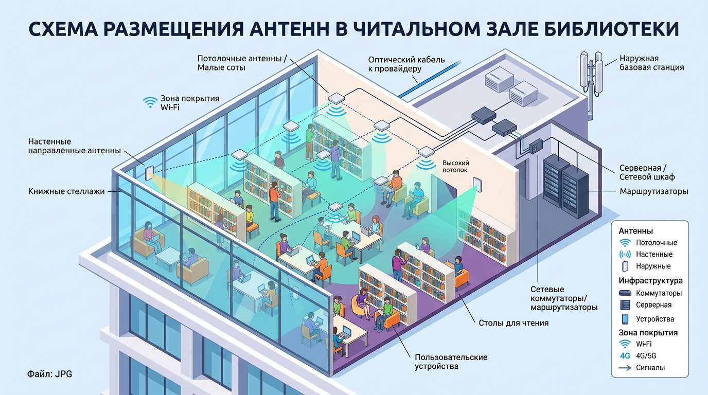 Размещение антенн в читальном зале без нарушения тишины