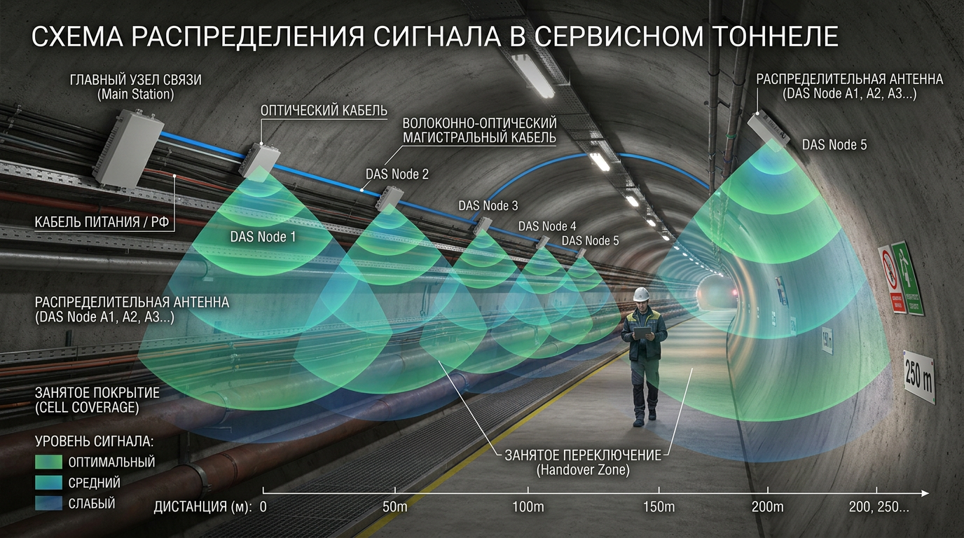 Схема распределения сигнала в сервисном тоннеле