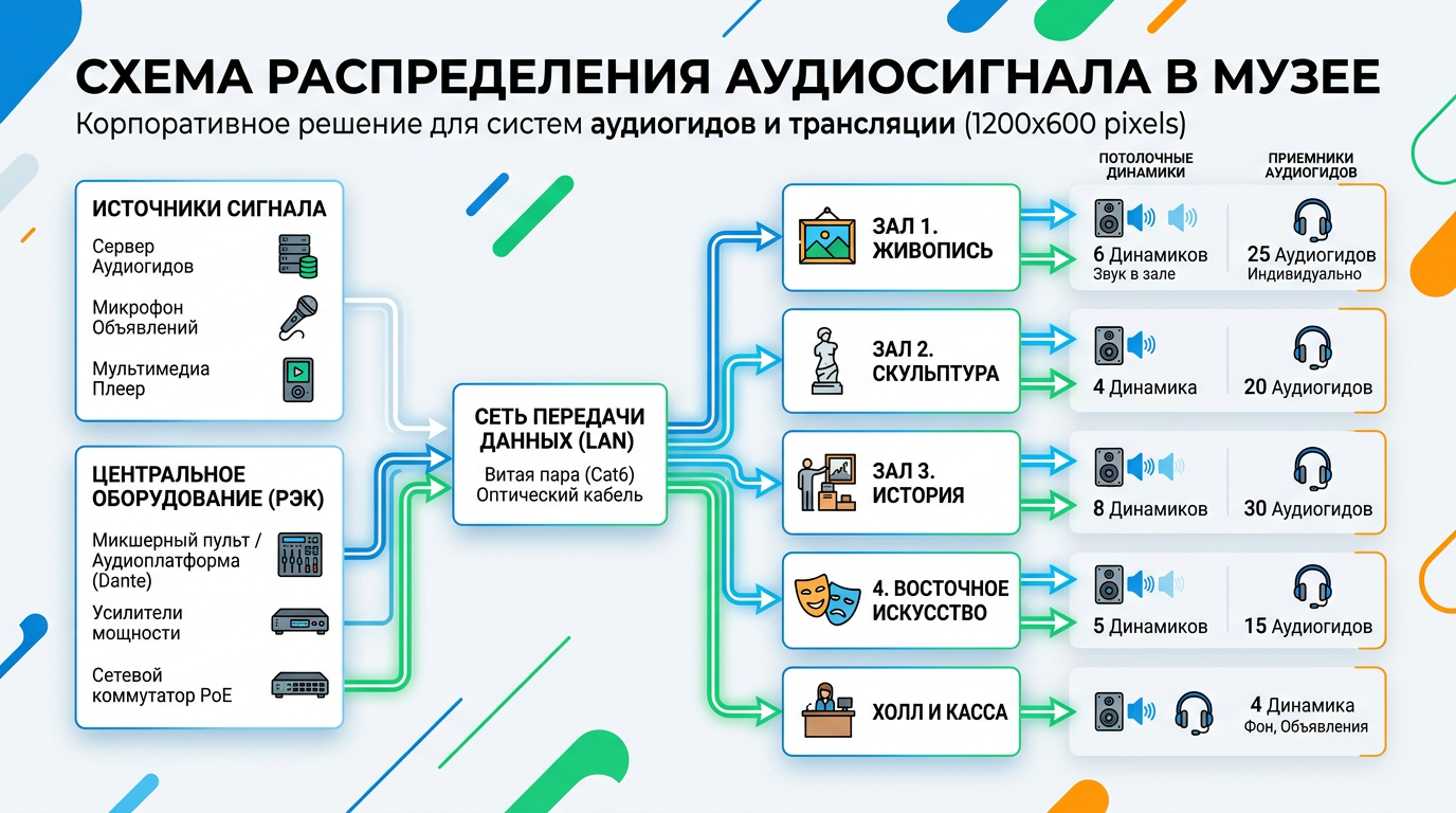 Схема распределения сигнала по залам выставочного центра