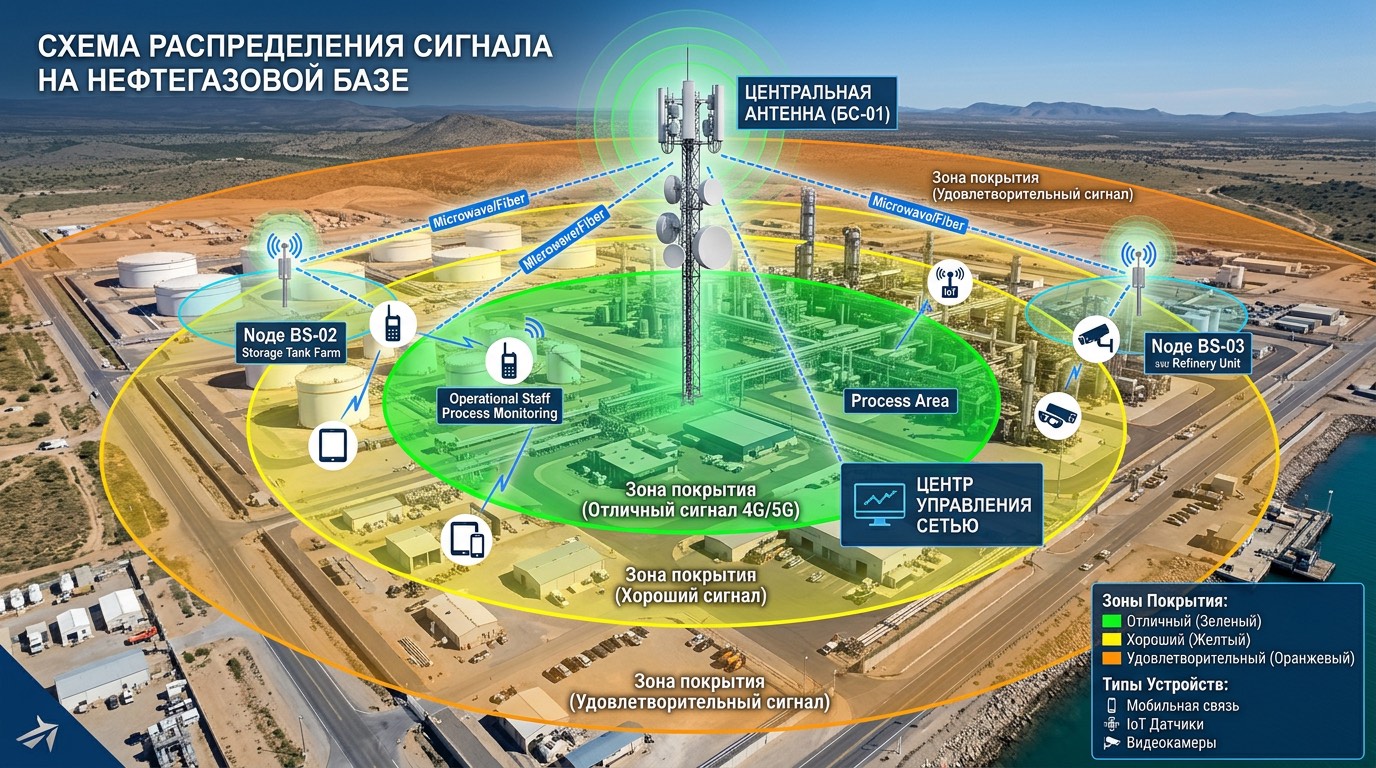 Схема распределения сигнала на нефтегазовой базе