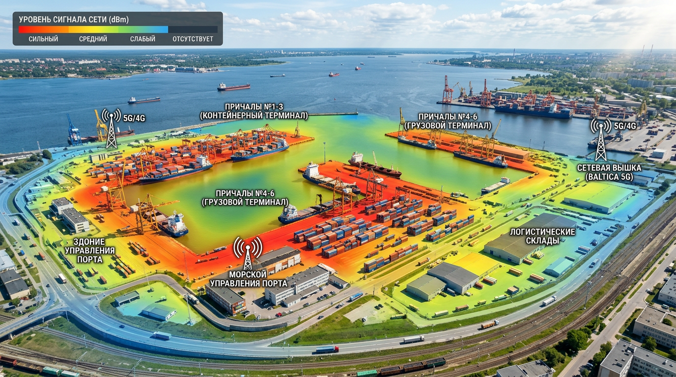 Карта покрытия связи в морском порту