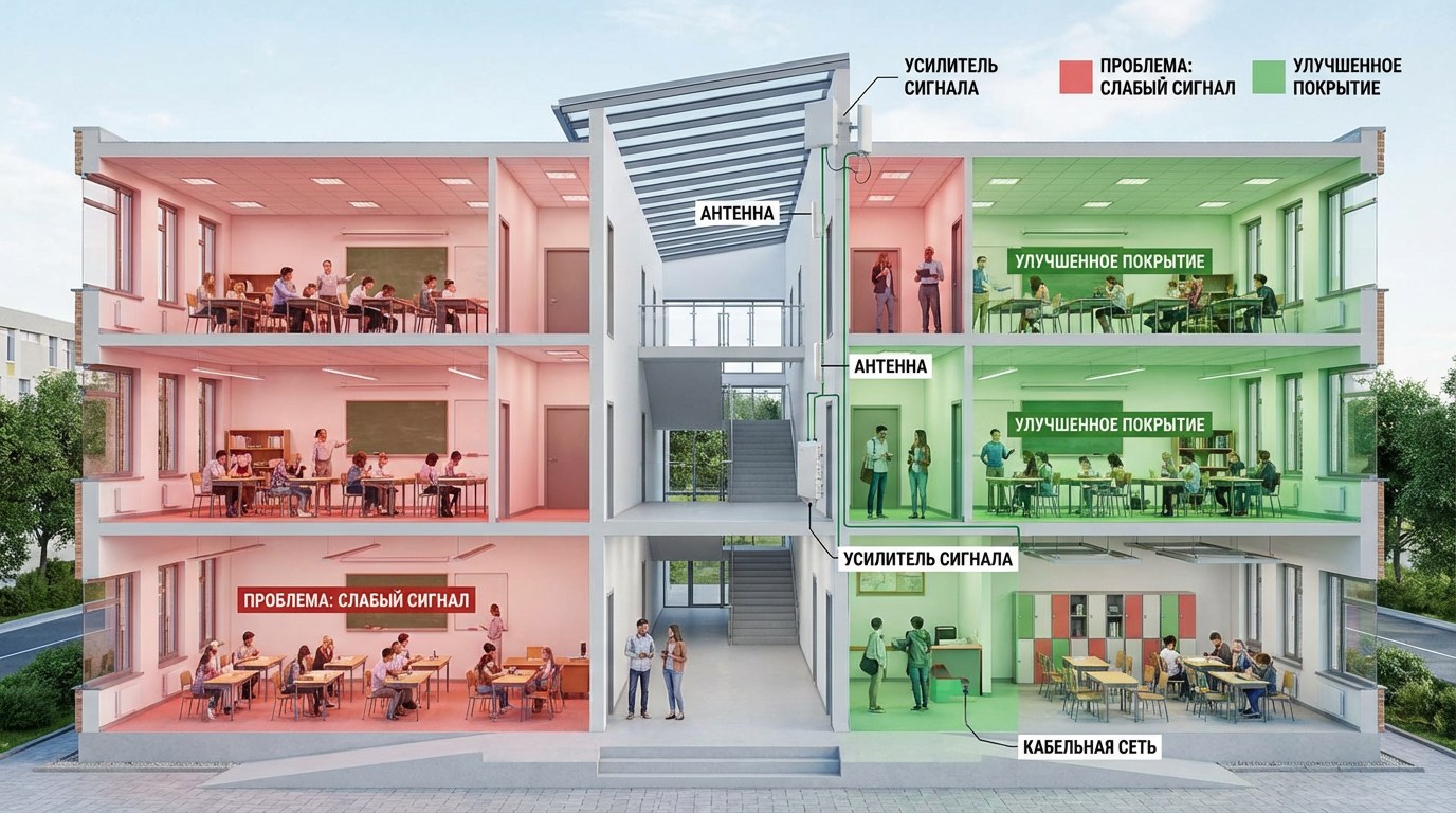 Проблемные и стабильные зоны сигнала в учебном корпусе