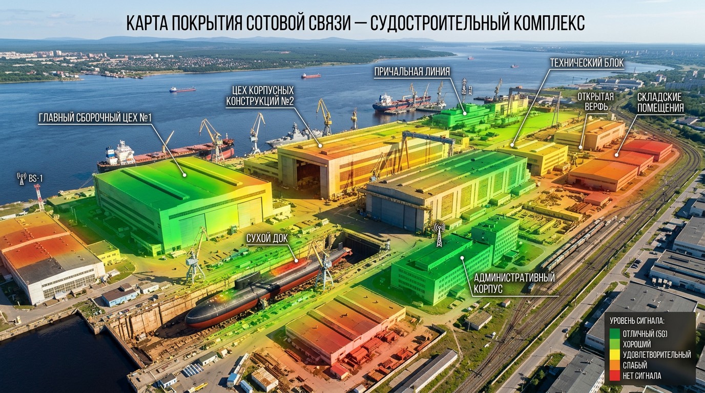 Карта покрытия связи в судостроительном комплексе
