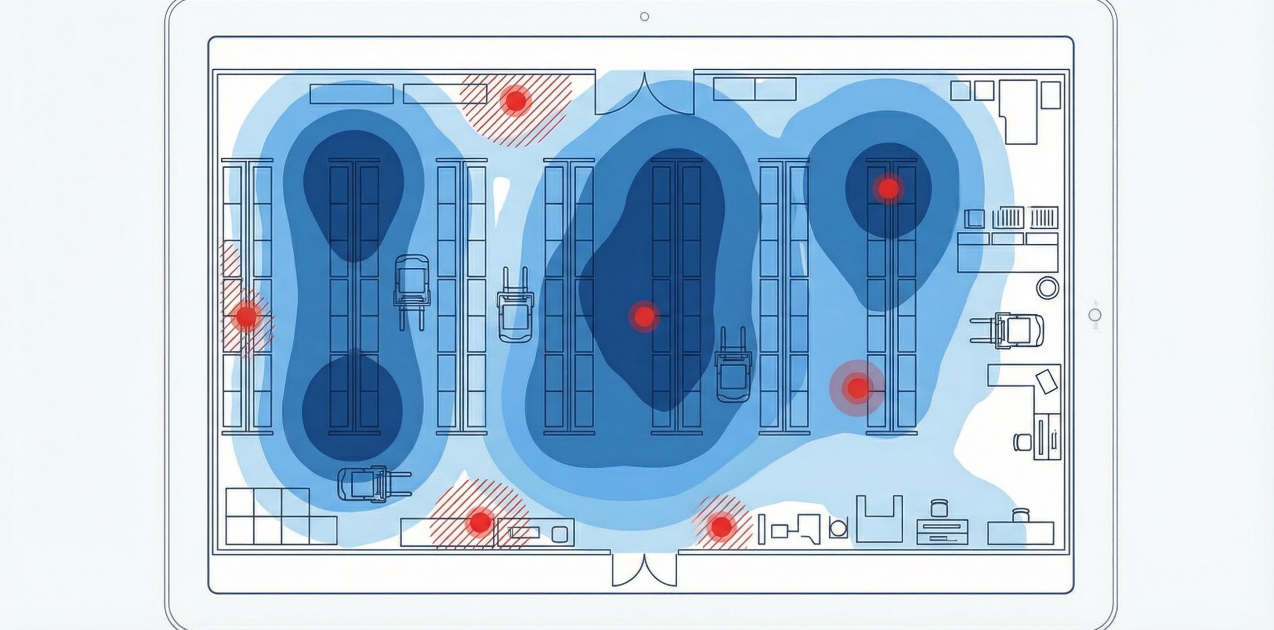 AI-схема: карта покрытия мобильной связи на складе