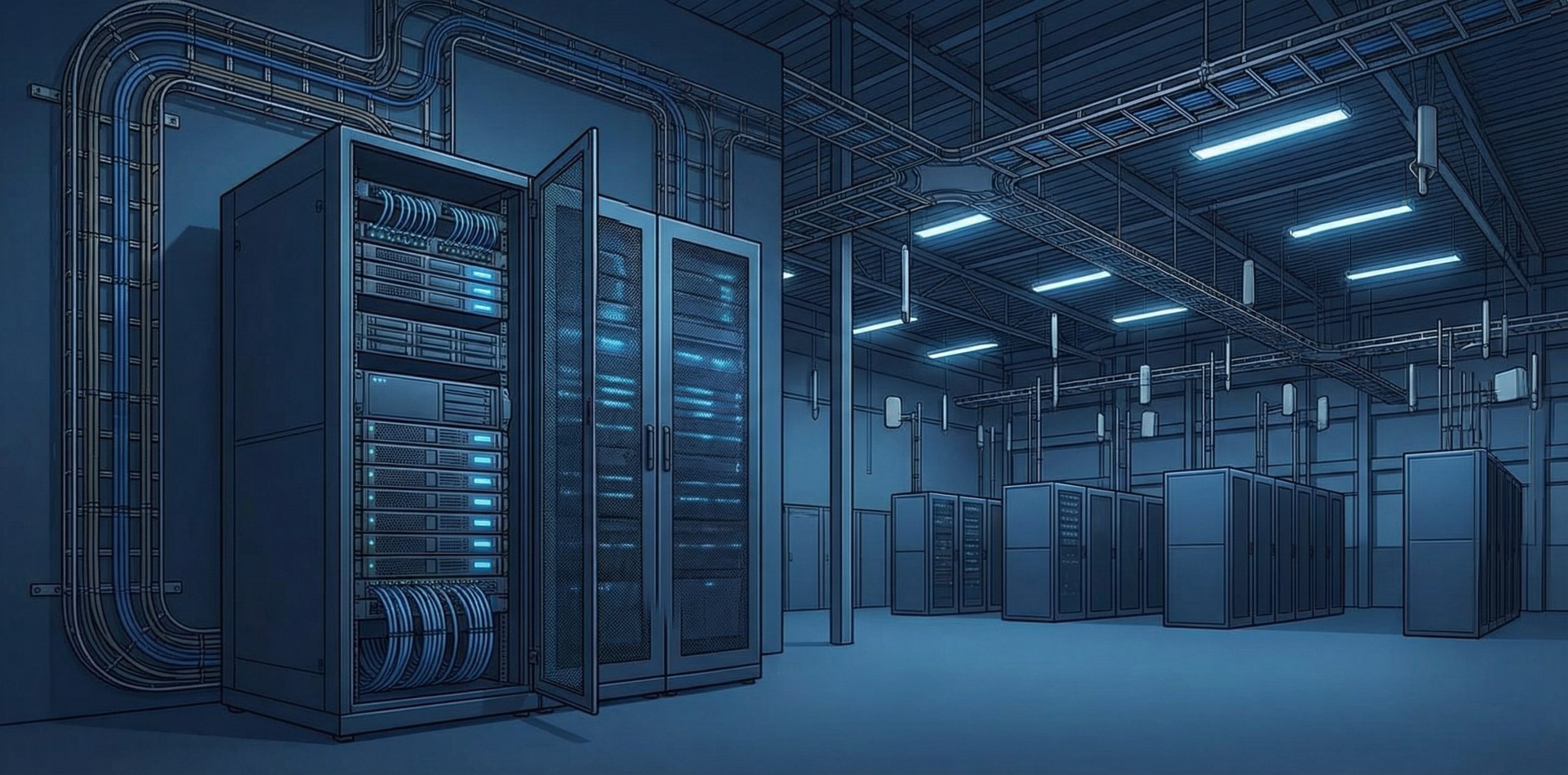 AI-схема: оборудование усиления и антенная сеть на складе