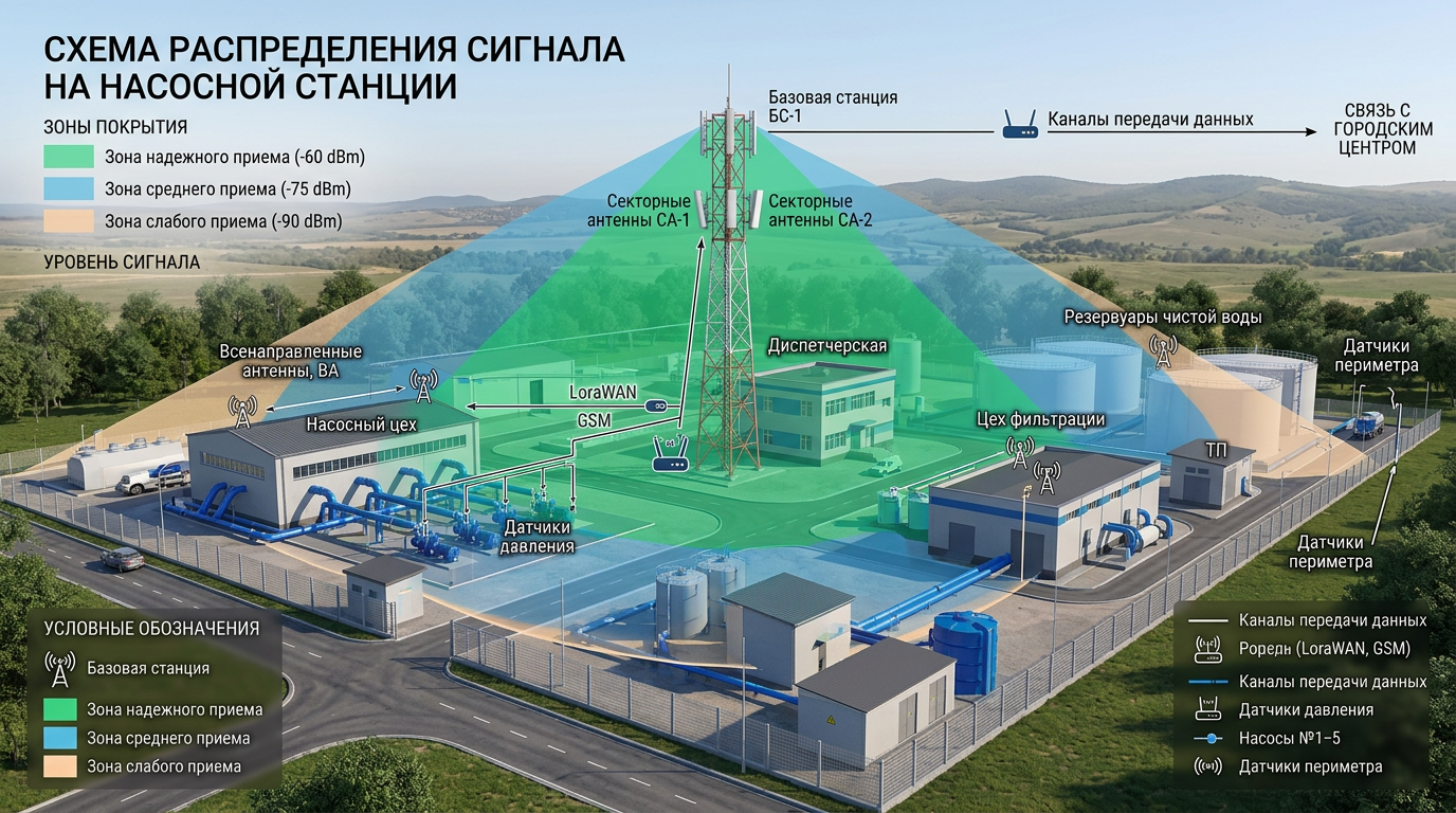 Схема распределения сигнала на насосной станции